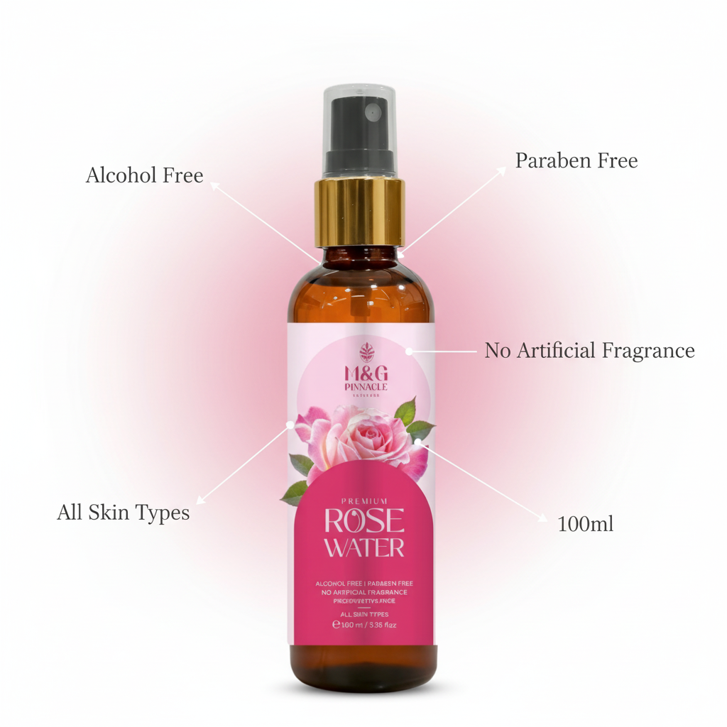 Rose Water benefits callout - Alcohol Free, Paraben Free, All Skin Types